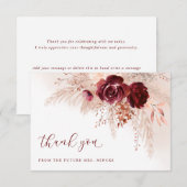 Carte De Remerciements Boho Pampas Grass Roses Mariages Fête des mariées (Devant / Derrière)