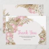 Carte De Remerciements Boho Pampas Grass Teddy Bear Baby shower (Devant / Derrière)