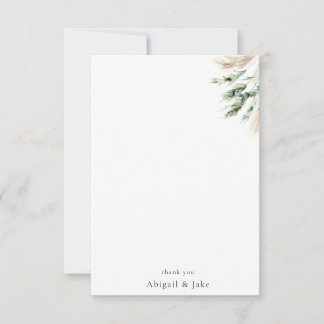 Carte De Remerciements Boho Pampas & Greenery Minimaliste Personnalisé