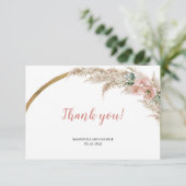 Carte De Remerciements Boho Pampas Herbe Eucalyptus d'orchidée rose pouss (Debout devant)