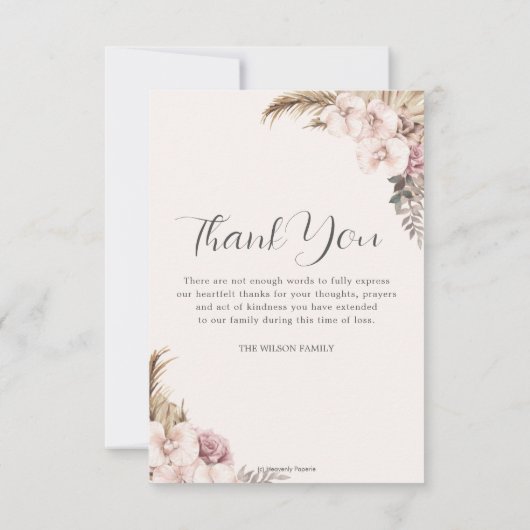 Carte De Remerciements Boho Pampas Orchidée en herbe Photo Funérailles (Dos)