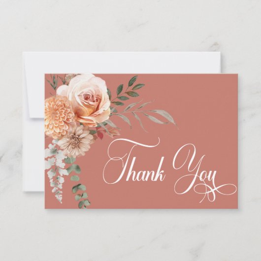 Carte De Remerciements Boho Peach & Rust Floral Rust Mariage (Devant)