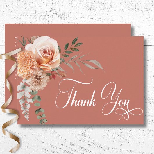 Carte De Remerciements Boho Peach & Rust Floral Rust Mariage