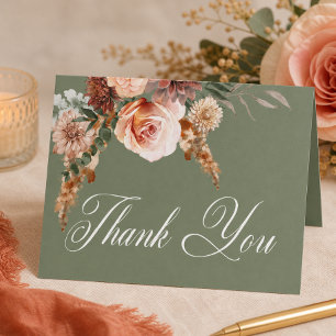 Carte De Remerciements Boho Pêche et Rouille Floral Vert Sauge Baby Showe