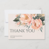 Carte De Remerciements Boho pêche vert terreux mariage floral (Devant)