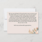 Carte De Remerciements Boho pêche vert terreux mariage floral (Dos)