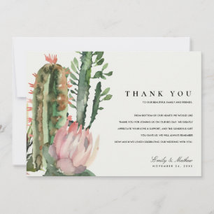 CARTE DE REMERCIEMENTS BOHO PINK DESERT CACTUS MARIAGE D'EAU FLORALE