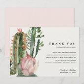 CARTE DE REMERCIEMENTS BOHO PINK DESERT CACTUS MARIAGE D'EAU FLORALE (Devant / Derrière)
