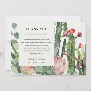 CARTE DE REMERCIEMENTS BOHO PINK DESERT CACTUS MARIAGE D'EAU FLORALE