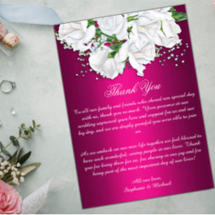 Carte De Remerciements Boho Pink Fuchsia et White Roses Mariage
