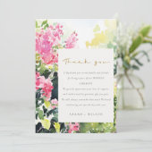 Carte De Remerciements Boho Pink Green Bougainvillea Mariage (Debout devant)