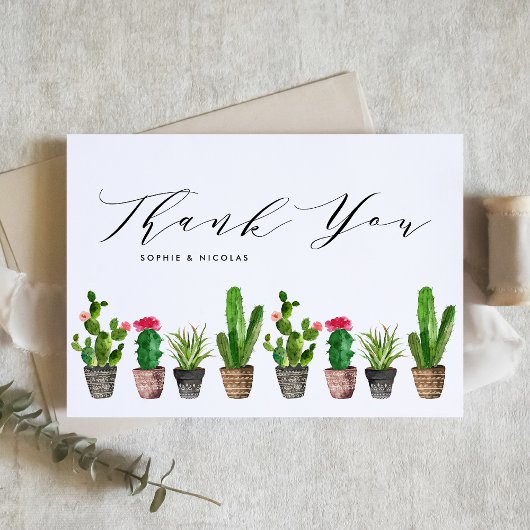 Carte De Remerciements Boho Pot Succulents et Cactus Mariage d'été