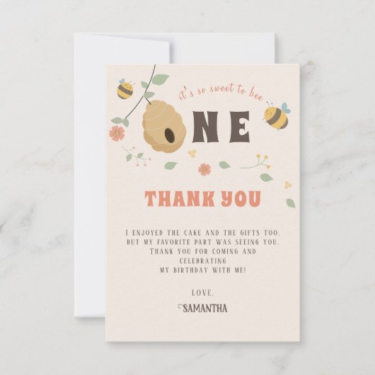 Carte De Remerciements Boho Premier jour d'abeille 1er anniversaire d'abe (Devant)