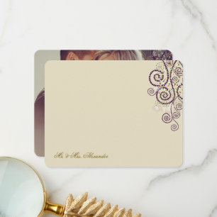 Carte De Remerciements Boho Purple Dots & Spirales Élégant Mariage Photo