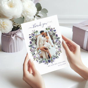 Carte De Remerciements Boho Purple Lavender Floral Wreath Mariage Photo
