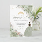 Carte De Remerciements Boho Quinceanera Sage Vert Floral Pampas Grass (Debout devant)
