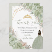 Carte De Remerciements Boho Quinceanera Sage Vert Floral Pampas Grass (Devant / Derrière)
