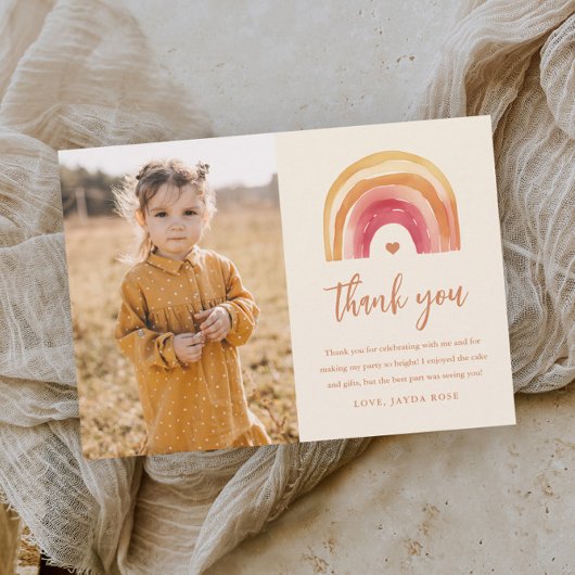 Carte De Remerciements Boho Rainbow Kids Photo Anniversaire