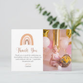 Carte De Remerciements Boho Rainbow Pink Pastel Premier anniversaire (Debout devant)