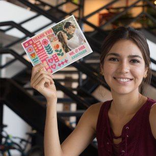 Carte De Remerciements Boho Retro Floral Bold & Bright Colorant Mariage