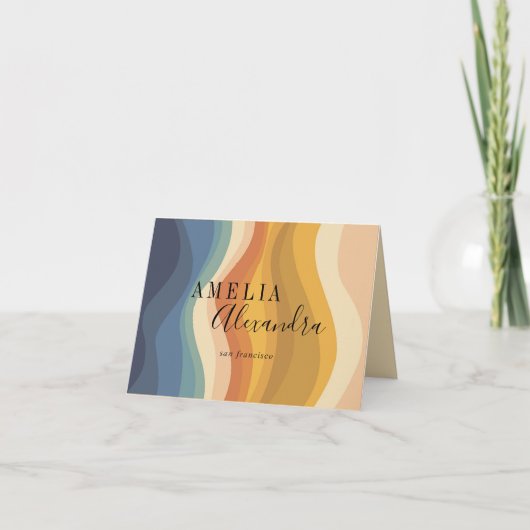 Carte De Remerciements Boho Retro Script Abstrait Wavy Lines Jaune Bleu (Devant)