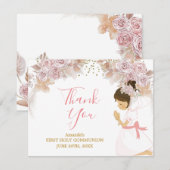 Carte De Remerciements Boho Rose Floral Girl FIRST Holy Communion Cross (Devant / Derrière)