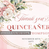 Carte De Remerciements Boho Rose Gold Blush Floral Greenery Mis Quince