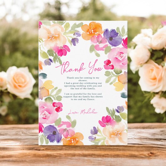 Carte De Remerciements Boho rose orange d'été fleurie douche nuptiale