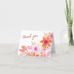 Carte De Remerciements Boho Rose Orange Fleurs Douche Plié
