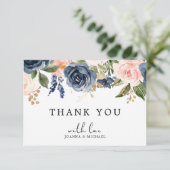 Carte De Remerciements Boho Rose rose bleu marine (Debout devant)