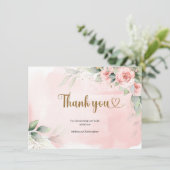 Carte De Remerciements Boho rose rose floral vert eucalyptus or oval (Debout devant)