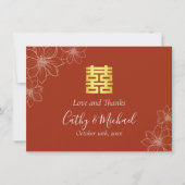 Carte De Remerciements Boho rouge moderne floral mariage chinois (Devant)