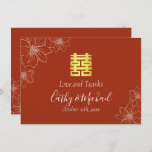Carte De Remerciements Boho rouge moderne floral mariage chinois (Devant / Derrière)