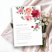 Carte De Remerciements Boho Rouge Rose Fleurs Mariage d'aquarelle