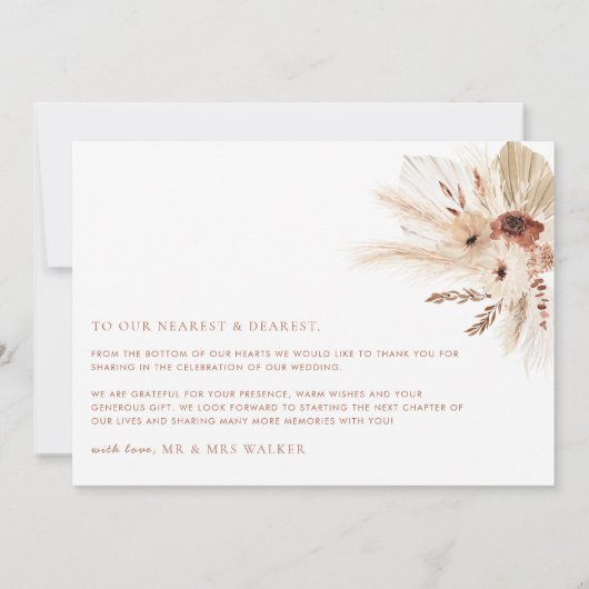 Carte De Remerciements Boho Rust Terracotta Pampas Photo Mariage Appartem (Dos)