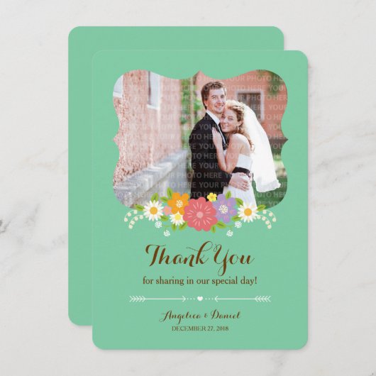 Carte De Remerciements Boho Rustic Floral Wreath Mariage (Monnaie) (Devant / Derrière)