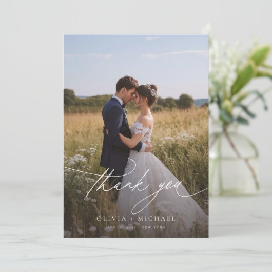 Carte De Remerciements Boho Rustic Photo Mariage (Debout devant)