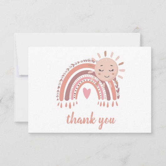 Carte De Remerciements Boho Rustic Rainbow & Baby shower Sun pour fille (Devant)