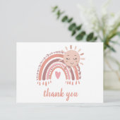 Carte De Remerciements Boho Rustic Rainbow & Baby shower Sun pour fille (Debout devant)