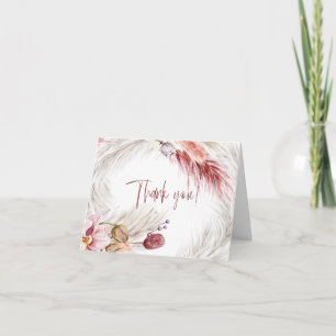 Carte De Remerciements Boho Rustique Bourgogne Blush rose Pampas Grass