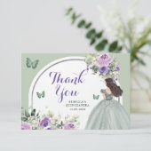 Carte De Remerciements Boho Sage Lilac Floral Princesse Quinceañera (Debout devant)