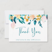 Carte De Remerciements Boho sarcelle et or floral aquarelle personnalisé  (Devant)