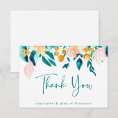 Carte De Remerciements Boho sarcelle et or floral aquarelle personnalisé  (Devant / Derrière)