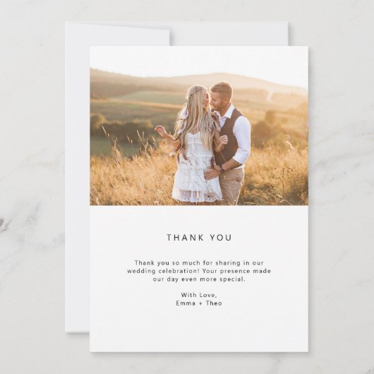 Carte De Remerciements Boho simple | Élégant script avec coeur et photos (Dos)