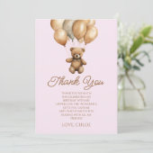 Carte De Remerciements Boho Teddy Bear Beary Première fête d'anniversaire (Debout devant)