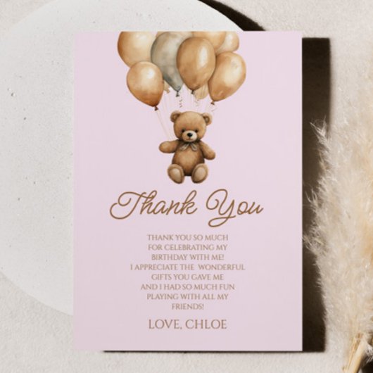 Carte De Remerciements Boho Teddy Bear Beary Première fête d'anniversaire