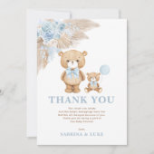 Carte De Remerciements Boho Teddy Bear Dusty Blue Floral Baby Boy (Devant)