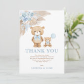 Carte De Remerciements Boho Teddy Bear Dusty Blue Floral Baby Boy (Debout devant)