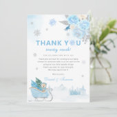 Carte De Remerciements Boho Teddy Bear Snowflake Baby shower d'hiver (Debout devant)