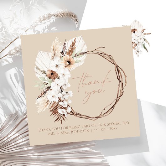 Carte De Remerciements Boho Terracotta Beige séché Floral Mariage Wreath